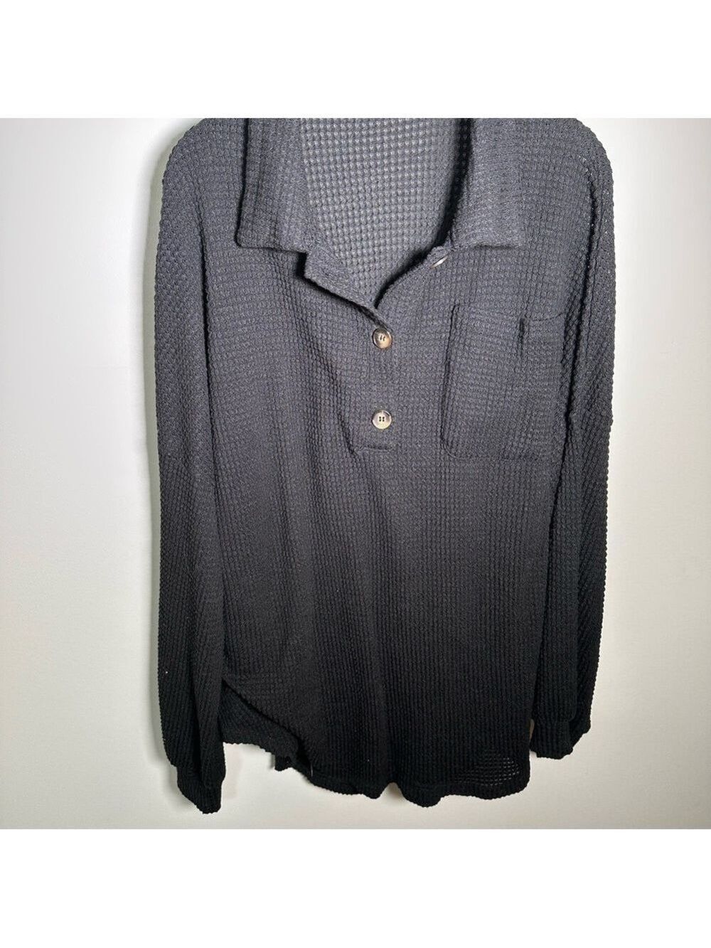 Black Waffle Knit Shirt Women's 2X